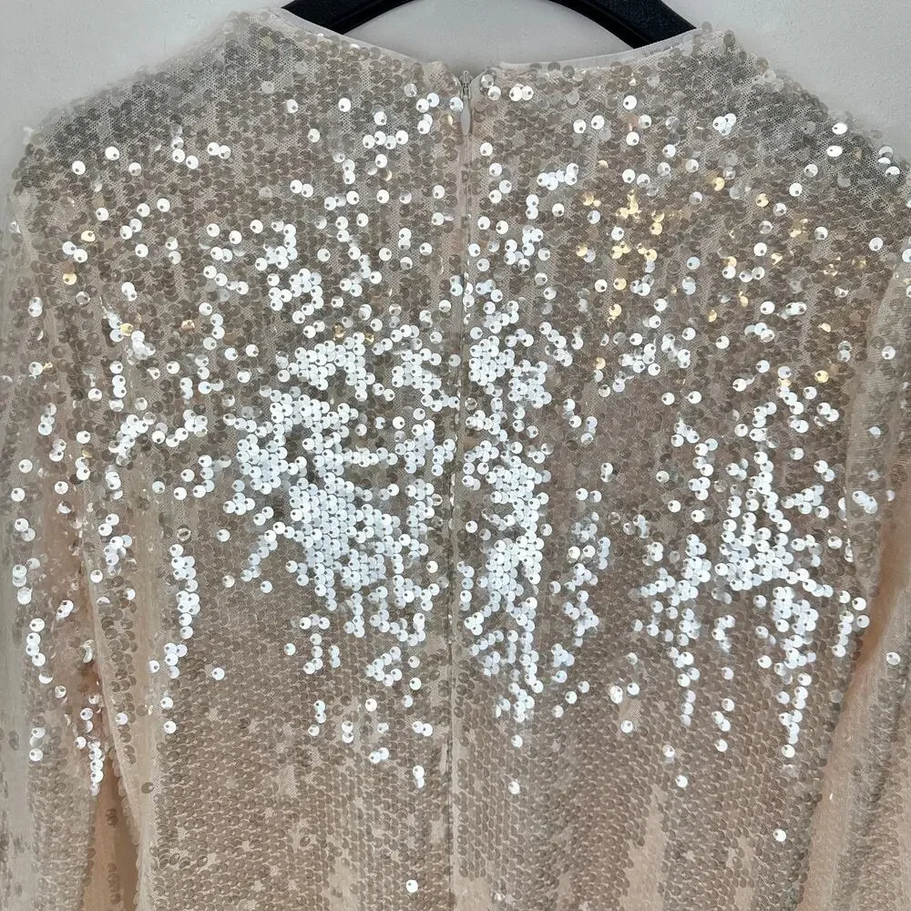 Gianni Bini Ruby Sequin Mini Dress Long Sleeve Cream Party Cocktail Medium NWT - Picture 12 of 13